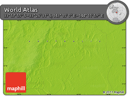 Physical Map of the Area around 33° 42' 13" S, 143° 43' 29" E