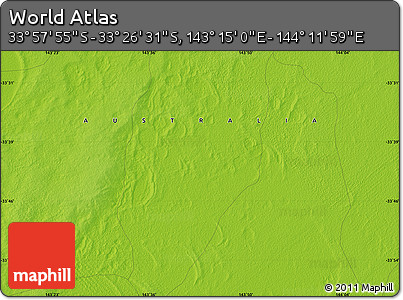 Physical Map of the Area around 33° 42' 13" S, 143° 43' 29" E