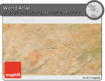 Satellite 3D Map of the Area around 33° 42' 13" S, 144° 34' 29" E