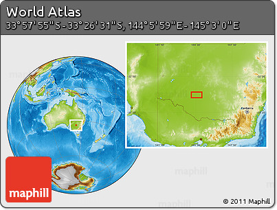 Physical Location Map of the Area around 33° 42' 13" S, 144° 34' 29" E