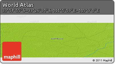 Physical Panoramic Map of the Area around 33° 42' 13" S, 144° 34' 29" E