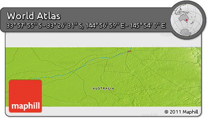 Physical Panoramic Map of the Area around 33° 42' 13" S, 145° 25' 30" E