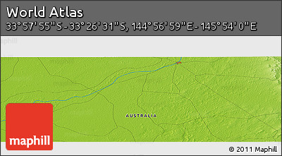 Physical Panoramic Map of the Area around 33° 42' 13" S, 145° 25' 30" E
