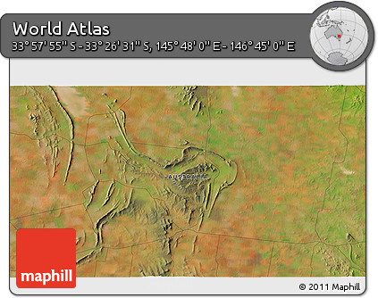 Satellite 3D Map of the Area around 33° 42' 13" S, 146° 16' 30" E
