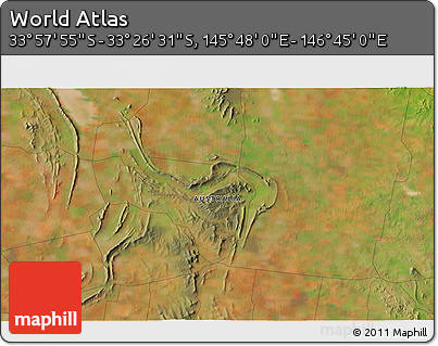 Satellite 3D Map of the Area around 33° 42' 13" S, 146° 16' 30" E
