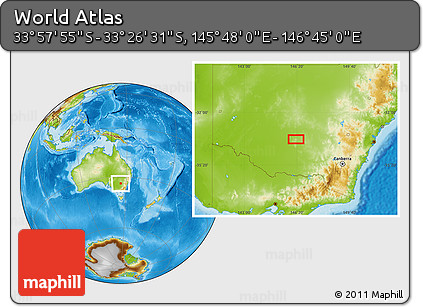 Physical Location Map of the Area around 33° 42' 13" S, 146° 16' 30" E