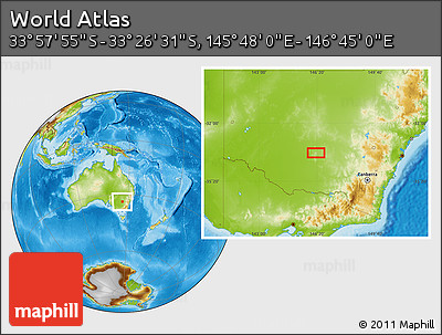 Physical Location Map of the Area around 33° 42' 13" S, 146° 16' 30" E