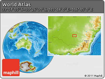 Physical Location Map of the Area around 33° 42' 13" S, 146° 16' 30" E