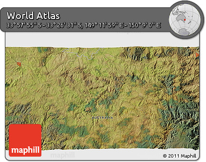 Satellite 3D Map of the Area around 33° 42' 13" S, 149° 40' 30" E