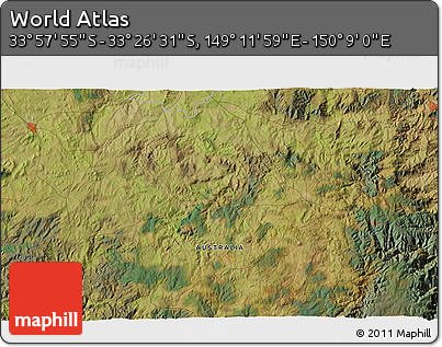 Satellite 3D Map of the Area around 33° 42' 13" S, 149° 40' 30" E