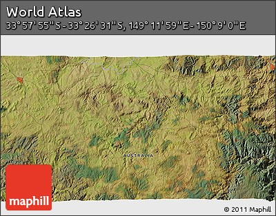 Satellite 3D Map of the Area around 33° 42' 13" S, 149° 40' 30" E