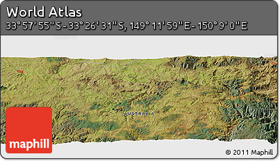 Satellite Panoramic Map of the Area around 33° 42' 13" S, 149° 40' 30" E