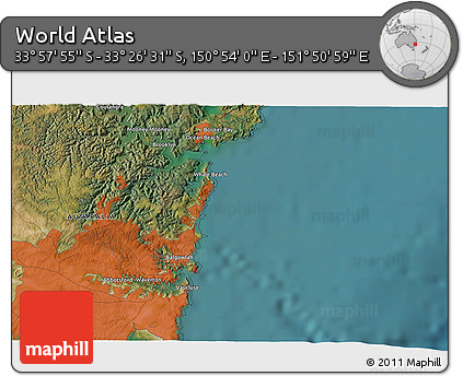 Satellite 3D Map of the Area around 33° 42' 13" S, 151° 22' 30" E