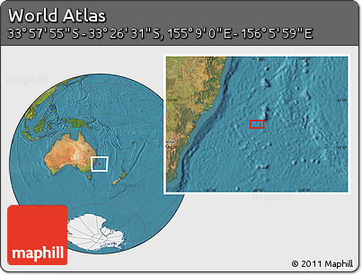 Satellite Location Map of the Area around 33° 42' 13" S, 155° 37' 30" E