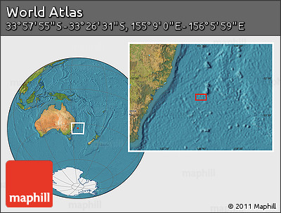 Satellite Location Map of the Area around 33° 42' 13" S, 155° 37' 30" E