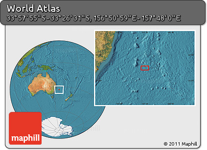 Satellite Location Map of the Area around 33° 42' 13" S, 157° 19' 29" E