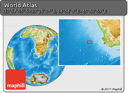 Physical Location Map of the Area around 33° 42' 13" S, 15° 22' 30" E