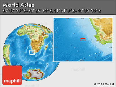 Physical Location Map of the Area around 33° 42' 13" S, 15° 22' 30" E