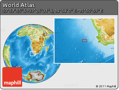 Physical Location Map of the Area around 33° 42' 13" S, 15° 22' 30" E