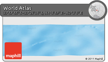 Physical Panoramic Map of the Area around 33° 42' 13" S, 161° 34' 29" E