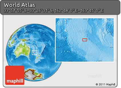 Physical Location Map of the Area around 33° 42' 13" S, 163° 16' 30" E