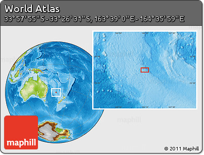 Physical Location Map of the Area around 33° 42' 13" S, 164° 7' 30" E