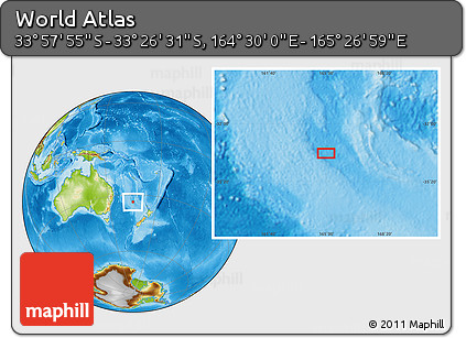 Physical Location Map of the Area around 33° 42' 13" S, 164° 58' 29" E