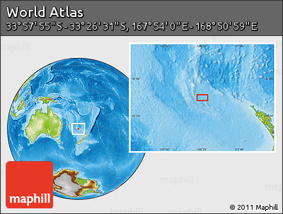 Physical Location Map of the Area around 33° 42' 13" S, 168° 22' 30" E