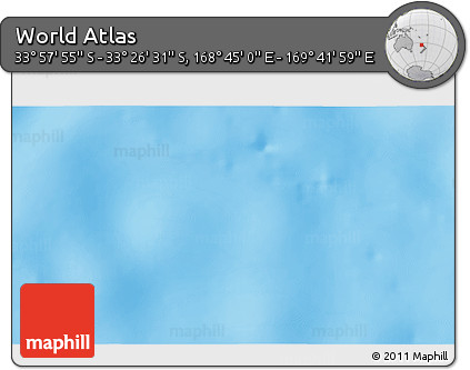 Physical 3D Map of the Area around 33° 42' 13" S, 169° 13' 29" E