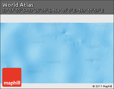 Physical 3D Map of the Area around 33° 42' 13" S, 169° 13' 29" E