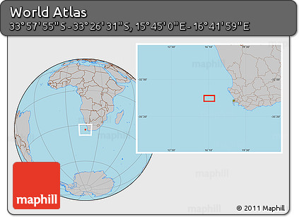 Gray Location Map of the Area around 33° 42' 13" S, 16° 13' 30" E