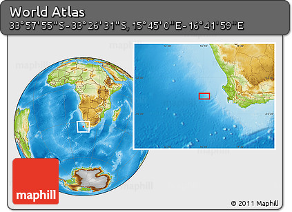 Physical Location Map of the Area around 33° 42' 13" S, 16° 13' 30" E