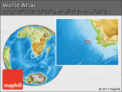 Physical Location Map of the Area around 33° 42' 13" S, 16° 13' 30" E