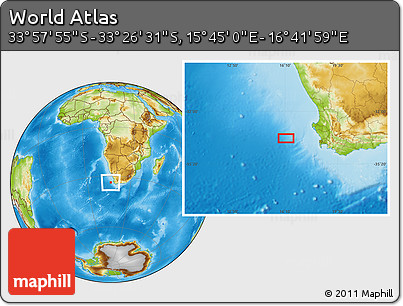 Physical Location Map of the Area around 33° 42' 13" S, 16° 13' 30" E