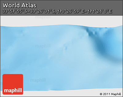 Physical 3D Map of the Area around 33° 42' 13" S, 170° 55' 30" E
