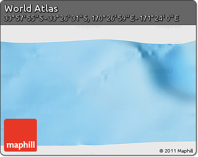 Physical 3D Map of the Area around 33° 42' 13" S, 170° 55' 30" E