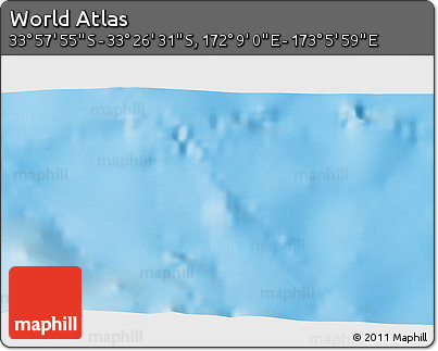 Physical 3D Map of the Area around 33° 42' 13" S, 172° 37' 30" E
