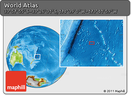 Physical Location Map of the Area around 33° 42' 13" S, 174° 10' 30" W