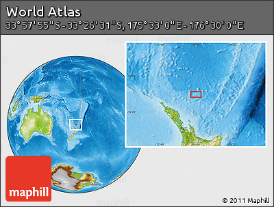 Physical Location Map of the Area around 33° 42' 13" S, 176° 1' 30" E