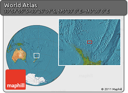 Satellite Location Map of the Area around 33° 42' 13" S, 176° 1' 30" E