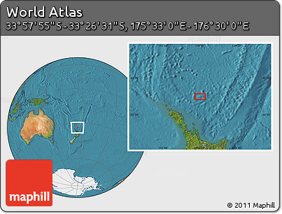 Satellite Location Map of the Area around 33° 42' 13" S, 176° 1' 30" E