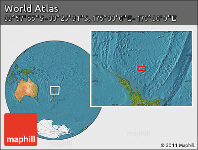 Satellite Location Map of the Area around 33° 42' 13" S, 176° 1' 30" E