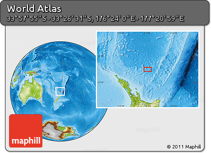 Physical Location Map of the Area around 33° 42' 13" S, 176° 52' 30" E