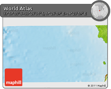 Physical 3D Map of the Area around 33° 42' 13" S, 17° 55' 29" E