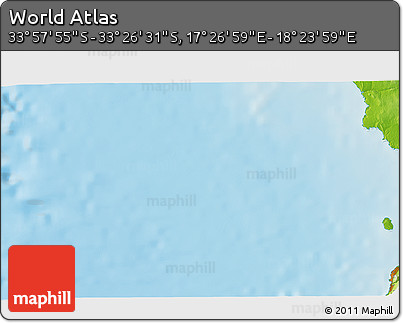 Physical 3D Map of the Area around 33° 42' 13" S, 17° 55' 29" E