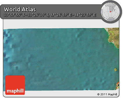 Satellite 3D Map of the Area around 33° 42' 13" S, 17° 55' 29" E