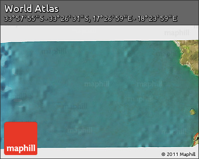 Satellite 3D Map of the Area around 33° 42' 13" S, 17° 55' 29" E