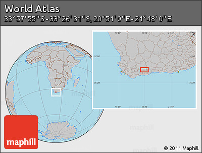 Gray Location Map of the Area around 33° 42' 13" S, 21° 19' 30" E