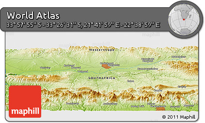 Physical Panoramic Map of the Area around 33° 42' 13" S, 22° 10' 29" E