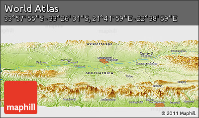 Physical Panoramic Map of the Area around 33° 42' 13" S, 22° 10' 29" E